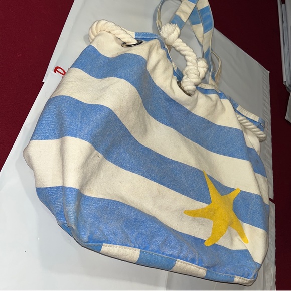 Barnes and Noble BLUE Stripe Canvas book BAG BEACH TOTE. yellow STAR, 19” X 13” - Picture 6 of 15